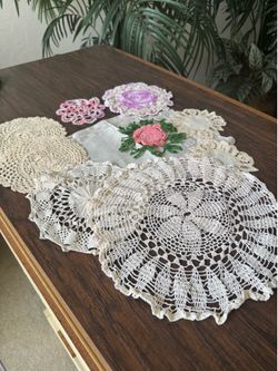 Handmade 10 piece table round doilies, rectangular variety of colors and sizes