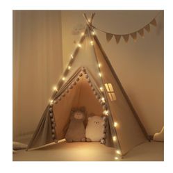 Kids Teepee Tent with Lights &Large Pompoms