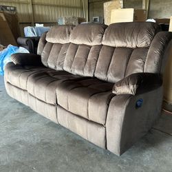 New Brown Soft Plush Double Manual Reclining Sofa