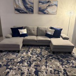 Grey U Shaped Couch with Double Chaises