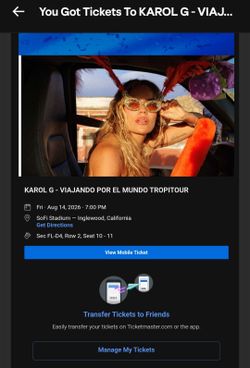 Floor Seats | Karol G - Inglewood | August 14, 2026