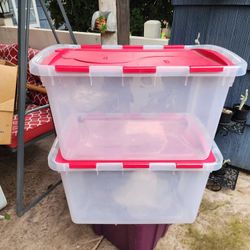 Two storage bins $10 ea
Clear with red lids