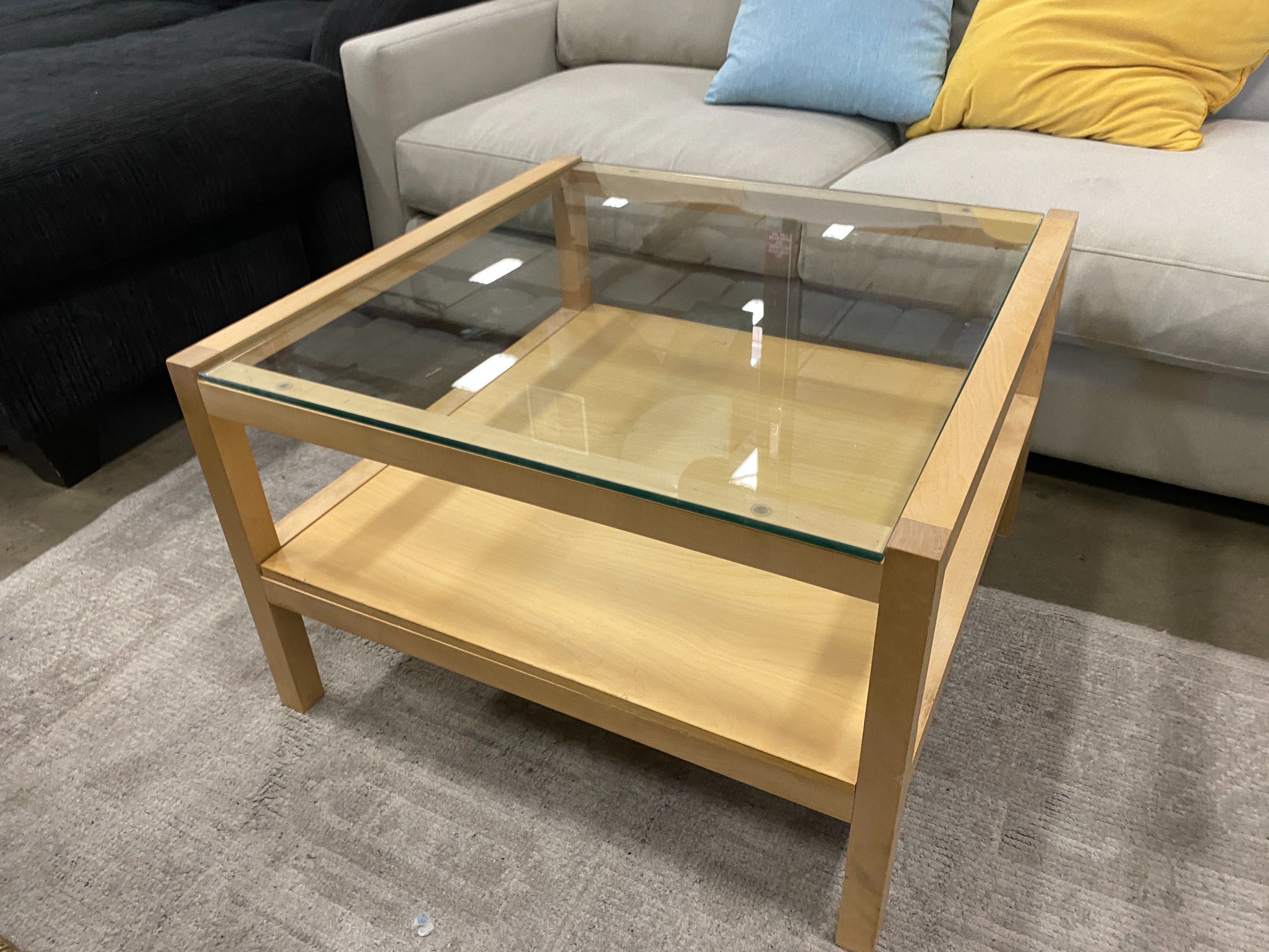 Sleek Modern Pine Glass Topped Coffee Table