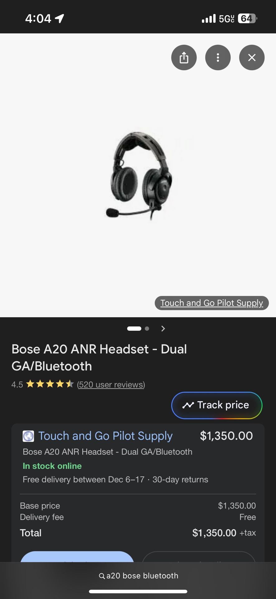 Bose A20 Aviation Headset ANR