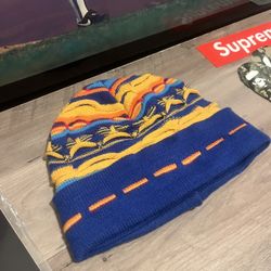 Vintage Y2K Coogi Style 3D Multi-Knit Beanie Skull Cap Yellow RARE NOS Hat 90’s