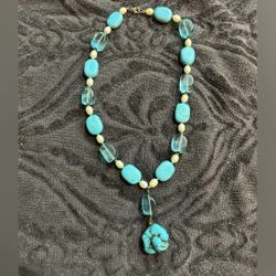 Vintage Turquoise Beaded Pendant Necklace Boho Southwestern