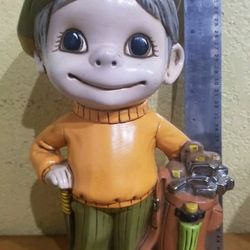 Rare 10" Tall Vintage August 1971 Porcelain Boy/Man Golfer with Caddy Figurine