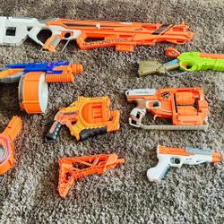 Set of 6 Nerf Blasters, Shoulder Stock and Dart Drum