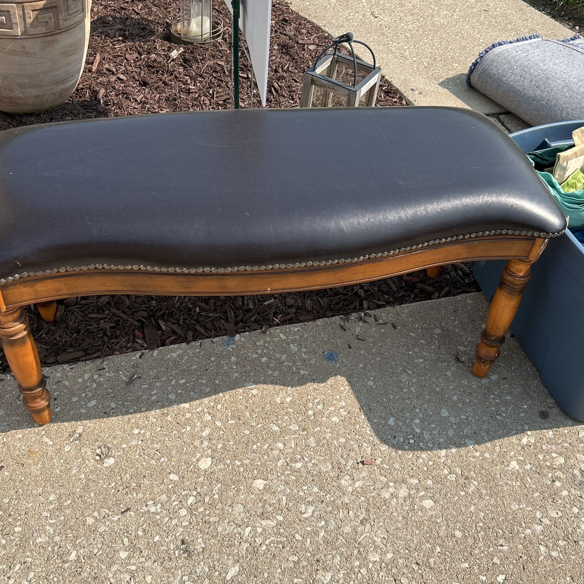 Antique Black Leather Bench/ Ottoman Free!!