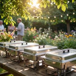 Set of 4 stainless steel chafing dishes, each with a 10-quart capacity