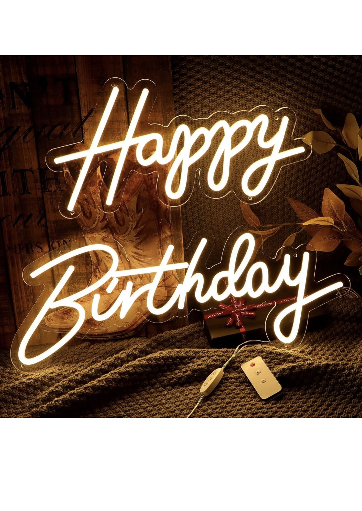 ATOLS Large Happy Birthday Neon Sign with 7 Modes Lighting Effects & 3 Levels Adjustable Brightness, 12V Reusable Neon Light Sign with Dimmer Switch &