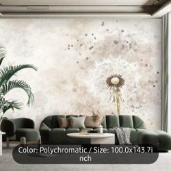 Dandelion Watercolor Canvas Wallpaper Peel & Stick Self-Adhesive Removable Floral Abstract Art Waterproof, 100" x 144"