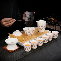 Portable Chinese Gongfu Tea Set with Case - Bird & Floral Design