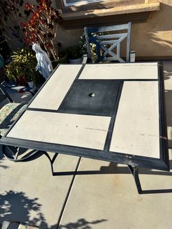 TABLE ONLY- Sky top Square Outdoor Dining Table 42-in W x 42-in with Umbrella Hole. Perfect for outdoor summer dinners or bbqs. It’s the perfect size