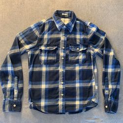 Abercrombie And Fitch Size Large Flannel Blue & White Tartan Plaid Muscle Fit 🫎