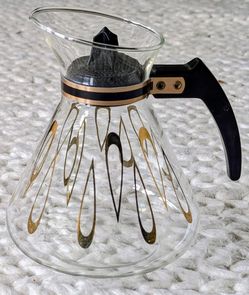 New Old Stock David Douglas Flameproof Glass Coffee Pot Decanter Gold Atomic