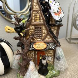 New Blue Sky Clayworks WITCHES BROOM CLUB & BREW PUB Candle House Halloween 