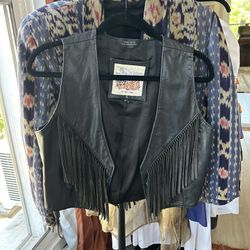 Leather Fringe Motorcycle Vest (w/ Lace-Up Side)