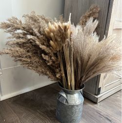 210 Dried Pampas Grass Bundle in Galvanized Vase