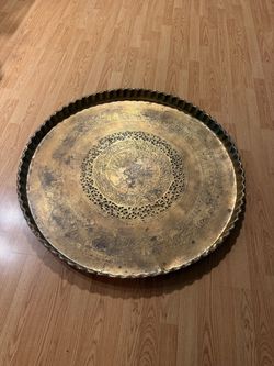 Vintage Extra-Large Ornate Brass Tray – 38.5” Diameter – Approx. 65 lbs