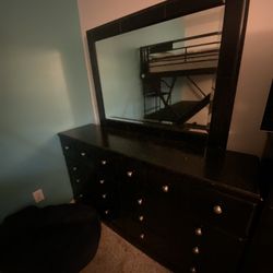 Black Chess Of Drawers And Mirror 