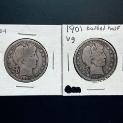 Set Of Two Barber Half Dollars 