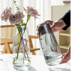 Modern Glass Vase Irised Crystal Clear Glass Vase for Home Office Decor (Crystal Grey)