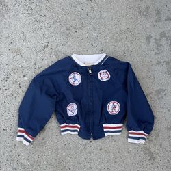 Vintage Navy and white bomber jacket baseball patches bomber size 24M