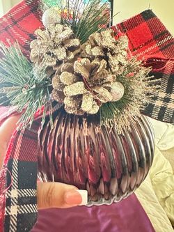 Large Mercury Glass Christmas Ornament with Pinecones
