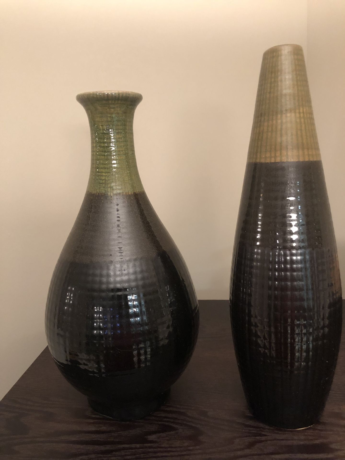 Olive and Mahogany Ceramic Vases