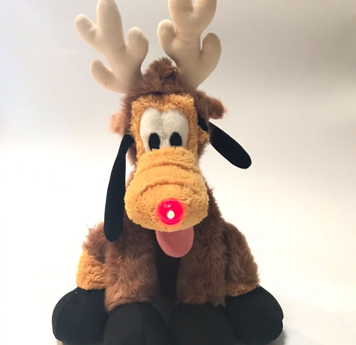 Vintage DISNEY PLUTO as Rudolph The Reindeer Plush Stuffed Christmas Animal