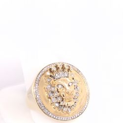 Diamond Gold Lion Ring 10K New
