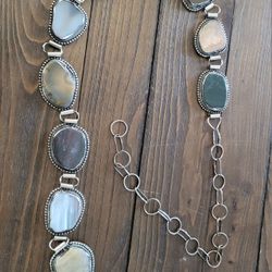 Vintage Silver Plated Chain Link Belt with Large Stones (44 in. )