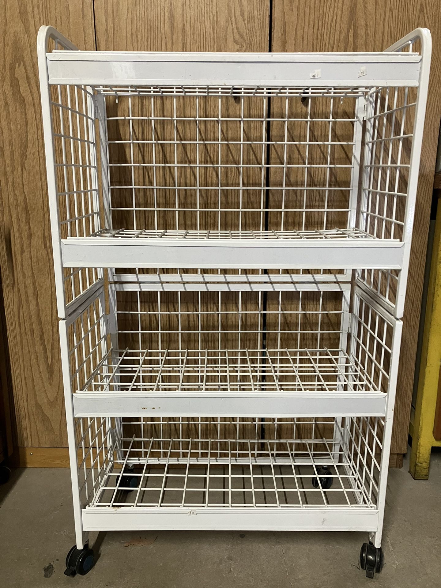 White Metal Storage Shelves Rack Display With Wheel & Lock 25”Wx12.5”Dx42.25”H Easy Assembly Wheels With Lock 