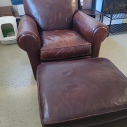 Leather Chair and Ottoman 