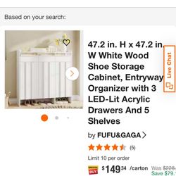 Free Brand new Shoe rack 47.2 in. H x 47.2 in. W White Wood Shoe Storage Cabinet, Entryway Organizer with 3 LED-Lit Acrylic Drawers And 5 Shelves