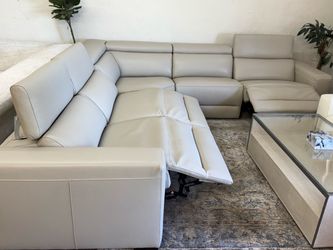 Furniture- 100% real top grain leather sectional with 3 power recliners- Nevio
