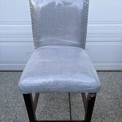24” Upholstered Counter Height Barstool With Nailshead Sterling Grey  And Wood Legs