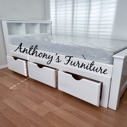 Twin Bed With Drawers And Memory Foam Mattress 
