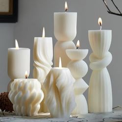 New 7Pcs Pillar Candles Soy Wax 