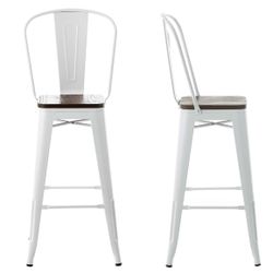 Metal Bar Stools Set of 2, 30'' with Wood Seat - w/Removable Backrest