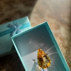 Big Citrine Gemstone .925 Sterling Silver Ring Size 6.5