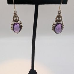 Beautiful And Delicate Amethyst Faceted Sterling Silver French Hook Earrings
