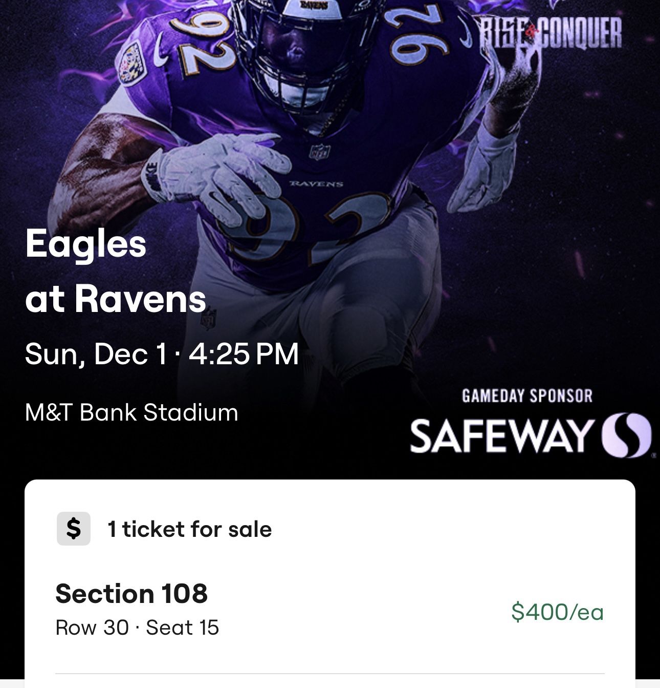 Ravens vs Eagles Ticket
