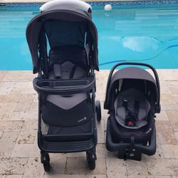stroller and a rear-facing infant car seat