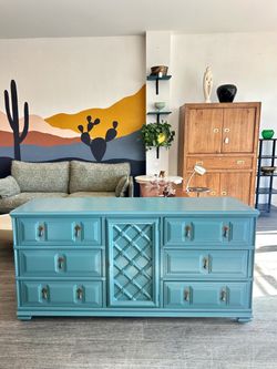 Blue Dresser / Teal Buffet / Vintage Sideboard / Tv Stand