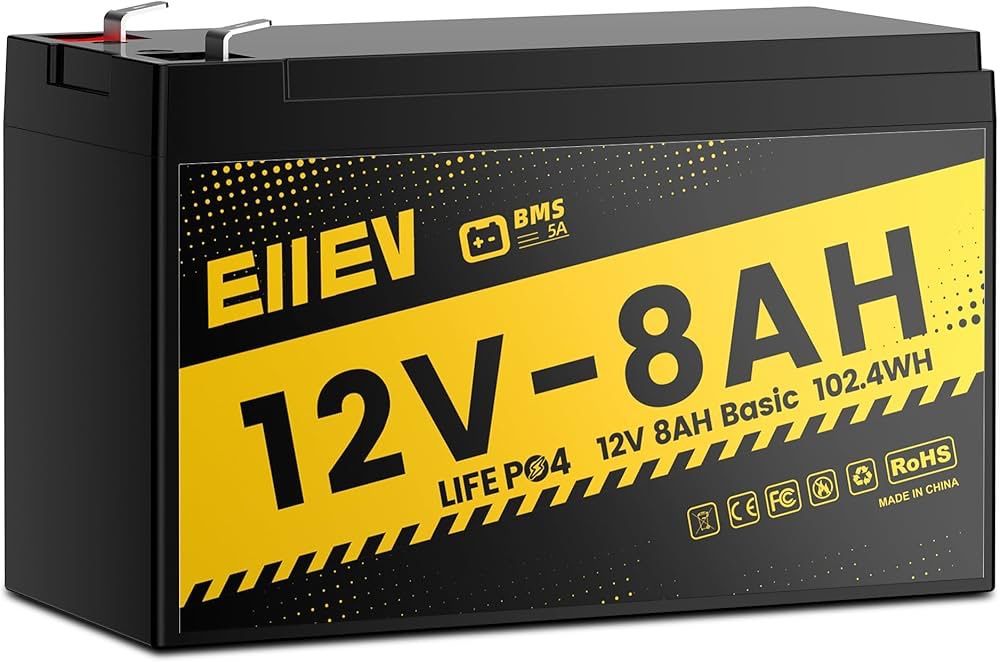 12V 8Ah Lithium Battery,4000+Cycles 12V LiFePO4 Battery Built-in BMS,Deep Cycle Lithium Iron Phosphate Rechargeable Batteries for Small UPS,Power Whee