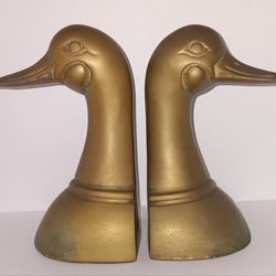 Vintage Regency Brass Duck Head Bookends - Set of 2