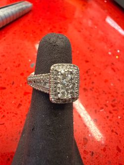 14KT White Gold Emerald Cluster Ring W/ Natural Diamonds 45082-2