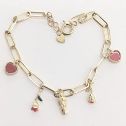 10kt Real Gold Paperclip Bracelet With Charm 8 Inch